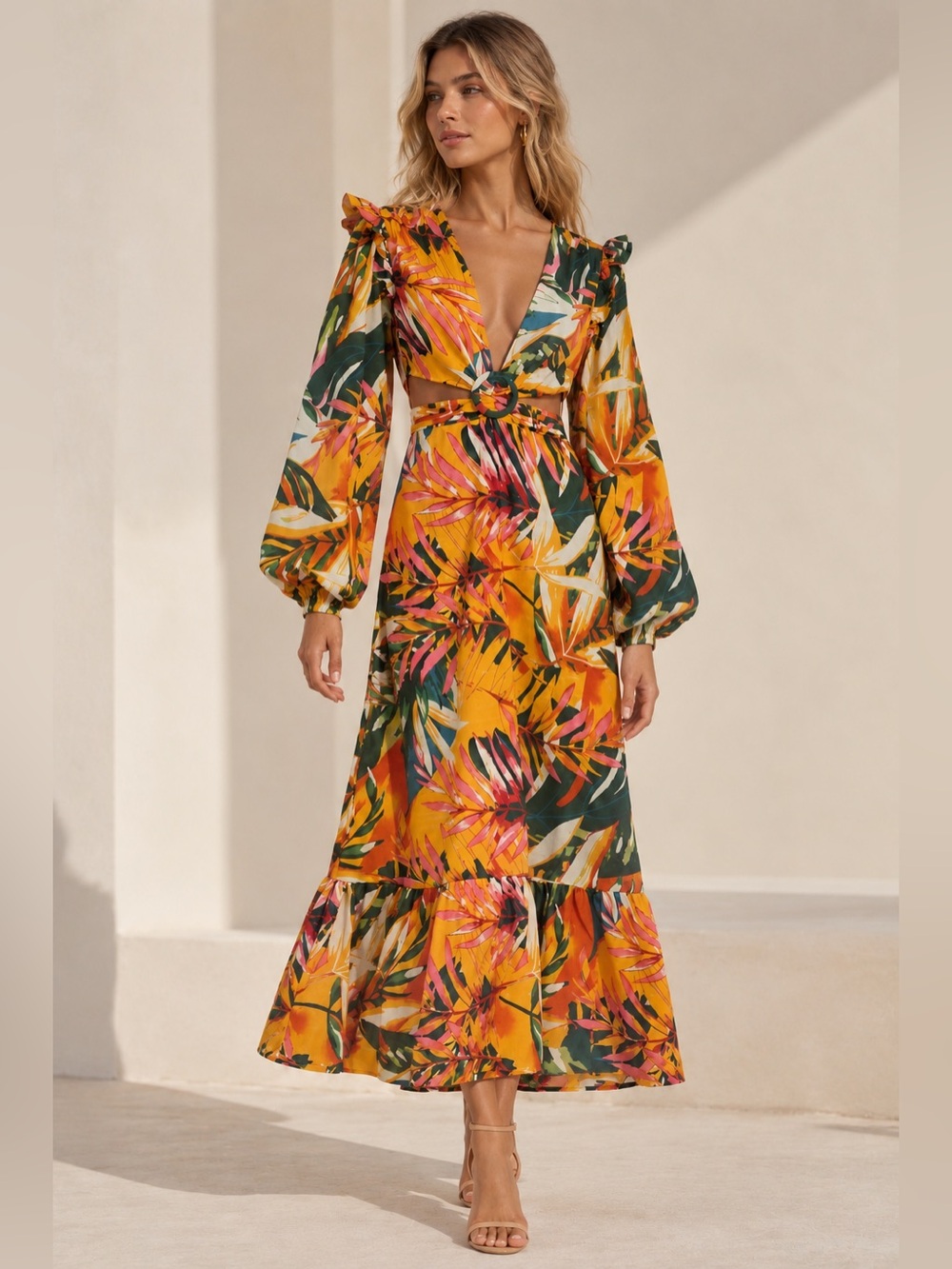 Walter Baker Amaya Bal Harbour Tropical Cutout Cotton Maxi Dress 10 NWT